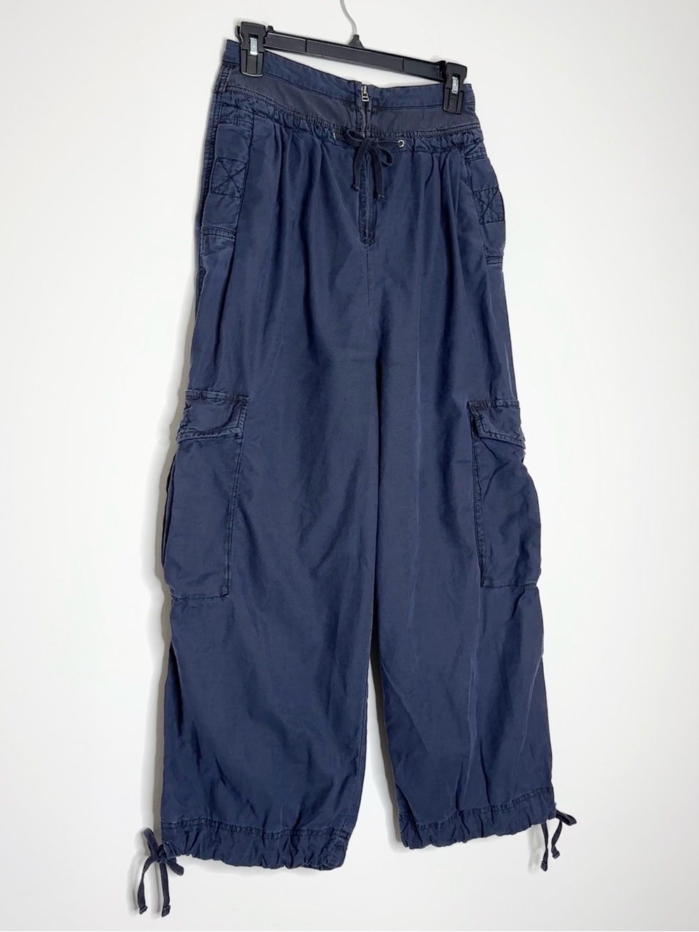 Free People Fly Away Parachute Cargo Pants Navy Cotton Baggy Slouchy 2